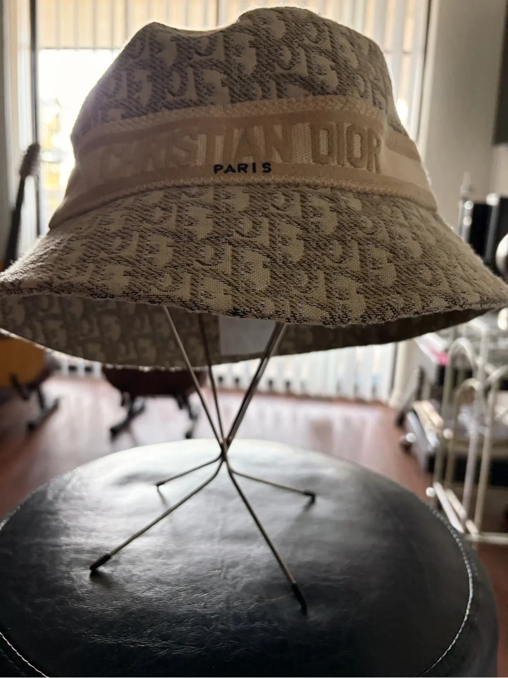 Dior Cream and Beige Monogram Jacquard Bucket Hat with Paris Band